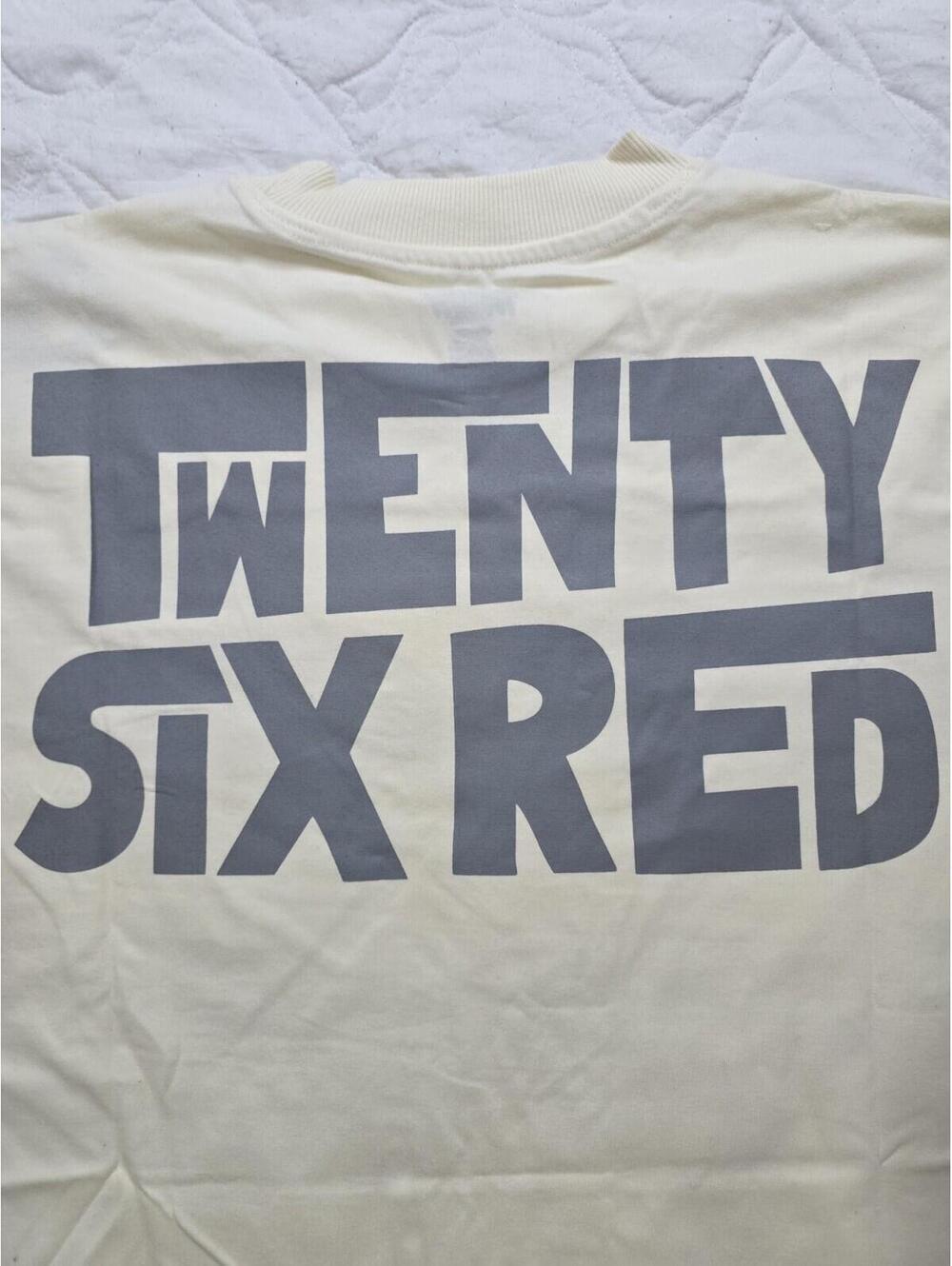 26 Red Graphic Print Cotton T-Shirt White Crew Neck Men S Short Sleeve